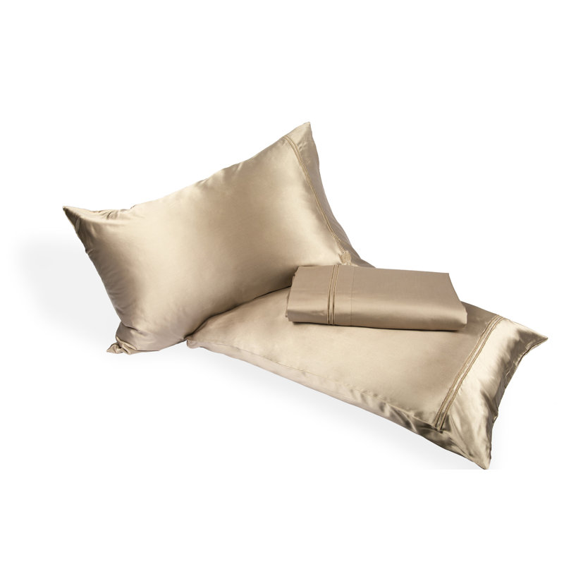 Silk Pillowcase Sheet Set, Cal.King Sheet Set with 2 Pillowcases, Champagne
