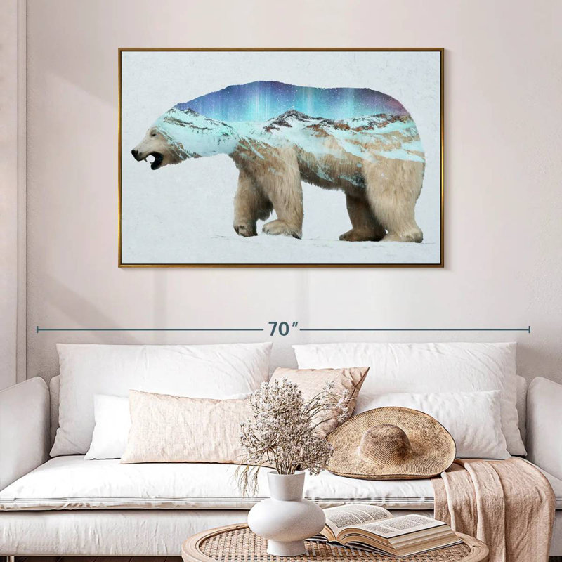 L'ours polaire arctique, 46 po x 31 po, Cadre flottant doré