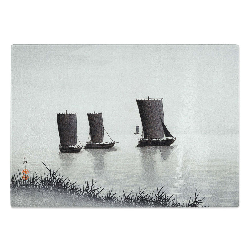 Glass Fishing Boats by Ohara Koson Chopping Board, 39 cm W x 28.5 cm L
