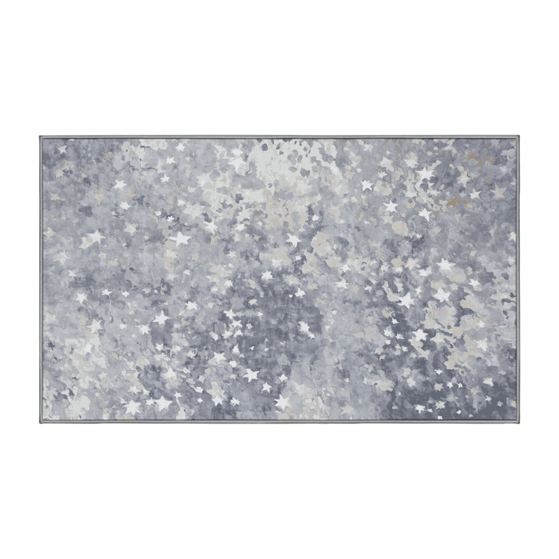 Machine Washable Gray Area Rug, Rectangle 3' x 5'