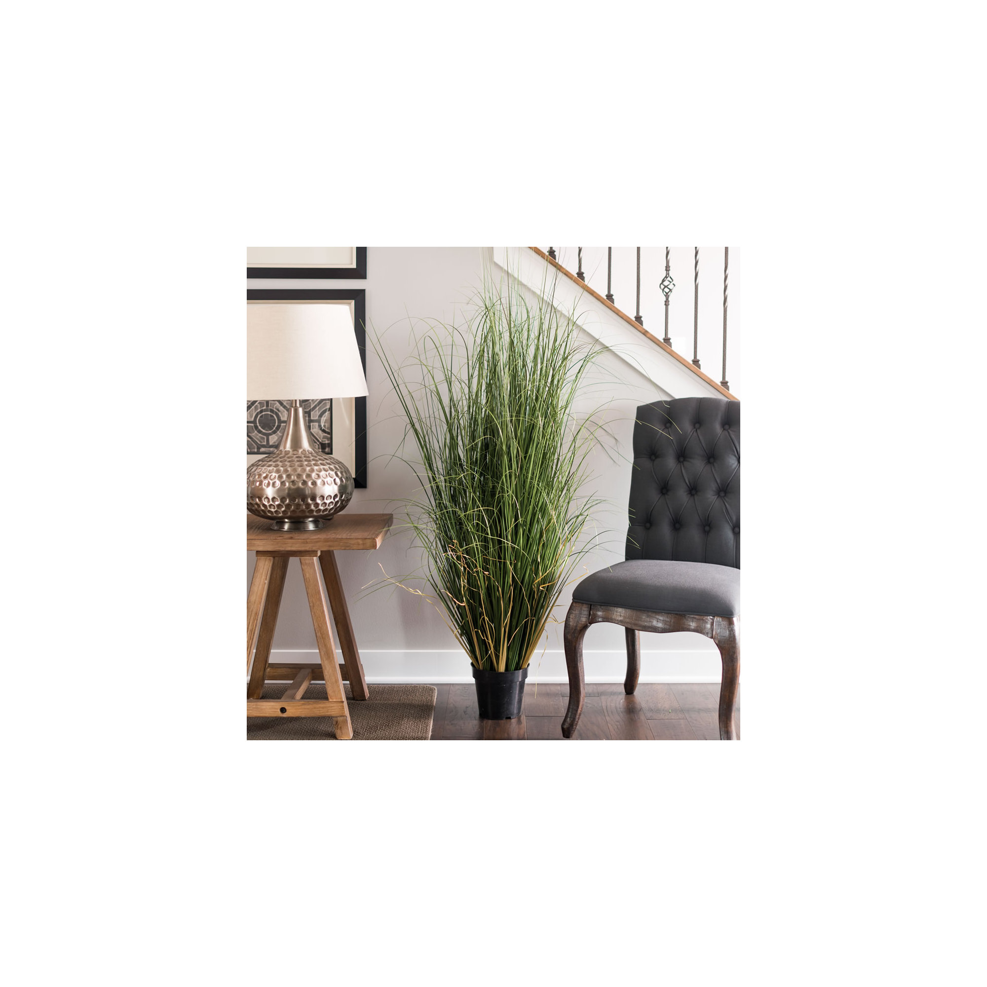 PVC Artificial Potted Green Curled Grass, 60" H x 30" W x 30" D