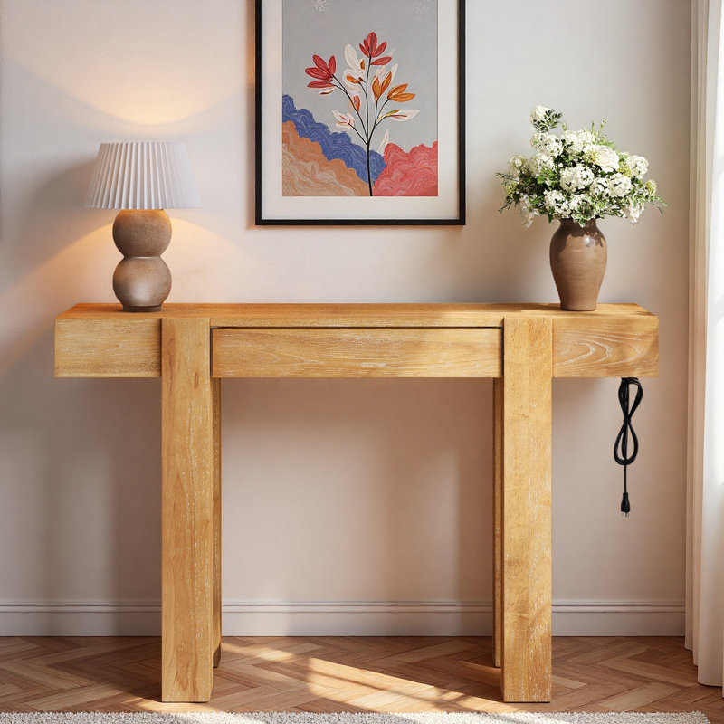 Console minimaliste avec tiroir caché et prise de courant latérale, Naturel