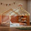 Structure de lit en métal avec tablettes et lumières-674095051-674095048