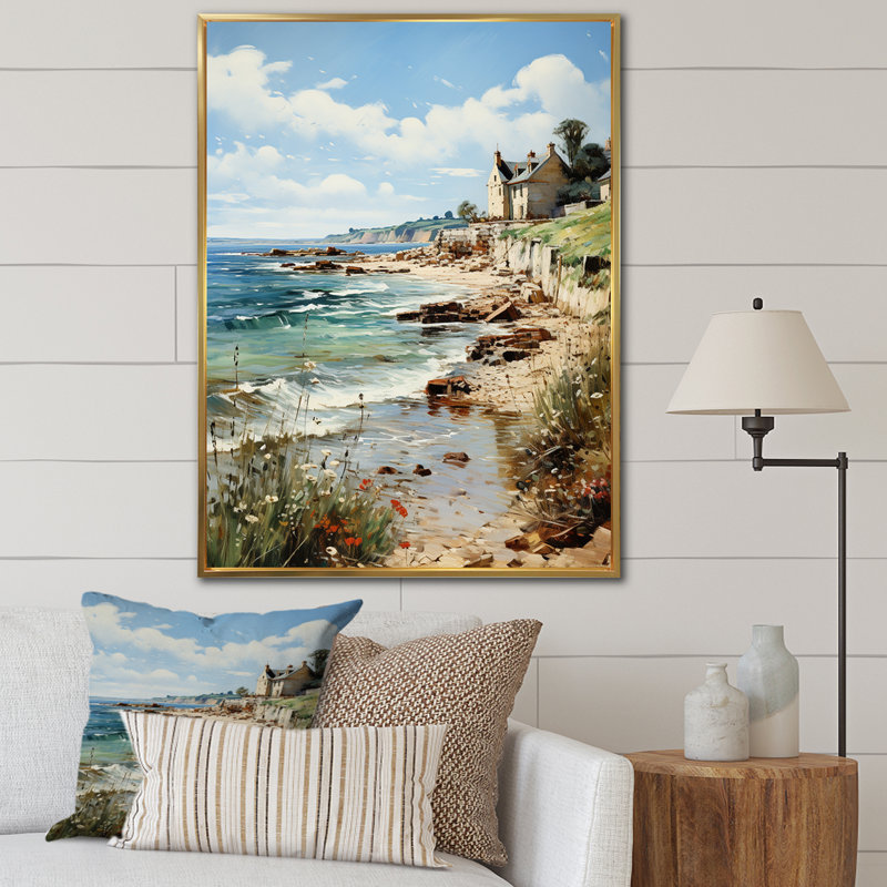 «Thurton The Normandy Coast» par Eugene IV, reproduction sur toile, H 44 po x l 34 po x P 1,5 po, Cadre flottant doré