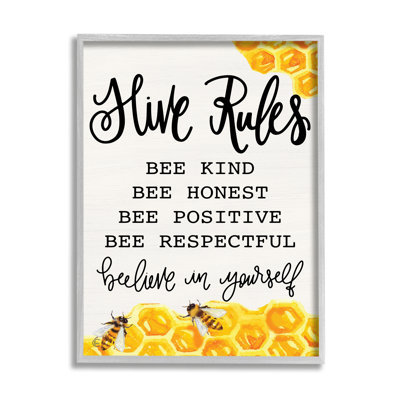 «Hive Rules Bee», phrase encadrée sur bois par Fearful Made Creations, impression