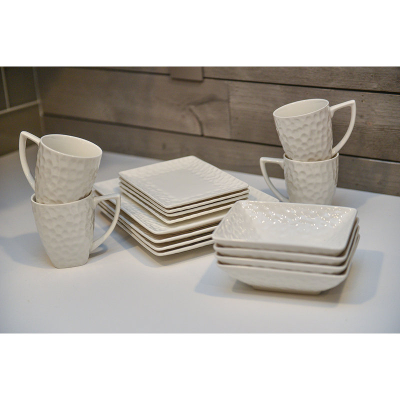 Red Vanilla Vanilla Marble Rectangular 16 Piece Dinnerware Set, Service for 4