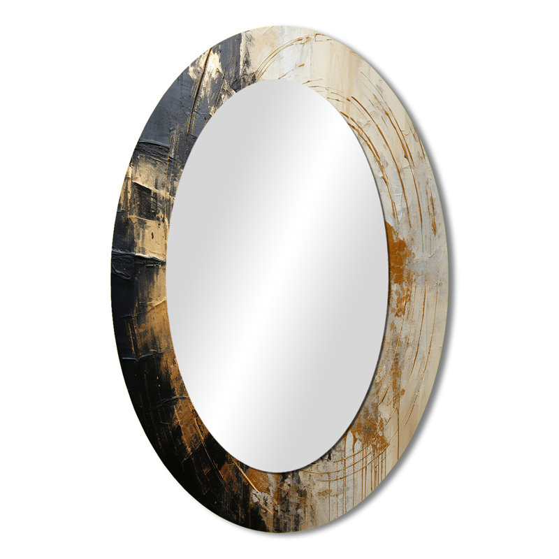 Minimalism Vortex Poteries - Gold Modern Oval Wall Mirror, 36" x 24"