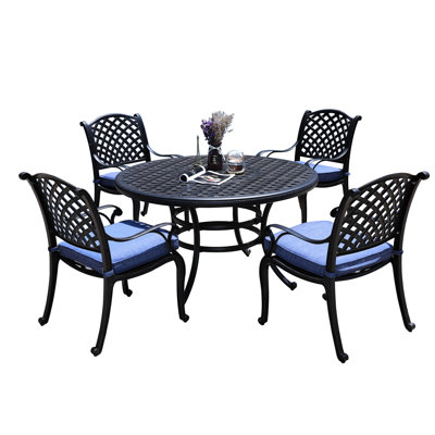 Repas d'extérieur 4 en bleu marine - aluminium, rembourrés pour le confort 5