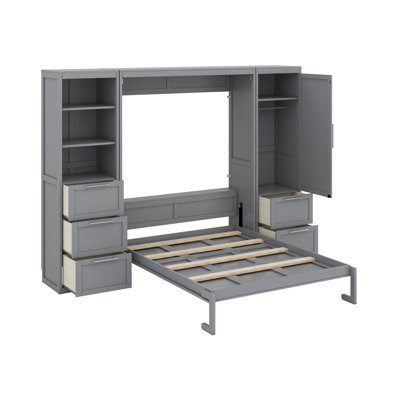 Grand lit escamotable avec tiroirs et tablettes