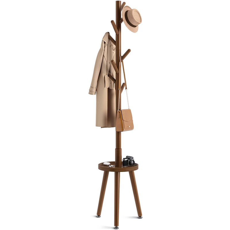 Gurdev Solid Wood Freestanding 8 - Hook Coat Rack, White