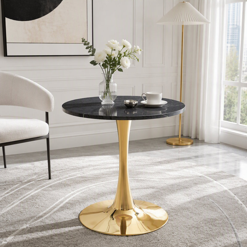 Table bistro 23,6 pouces Tulip - Conception de piédestal compact pour 2 à 4 personnes, Or / gris