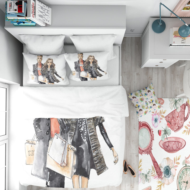 Ensemble de housse de couette sur le côté designart couples, Housse de couette très grand + 2 taies décoratives
