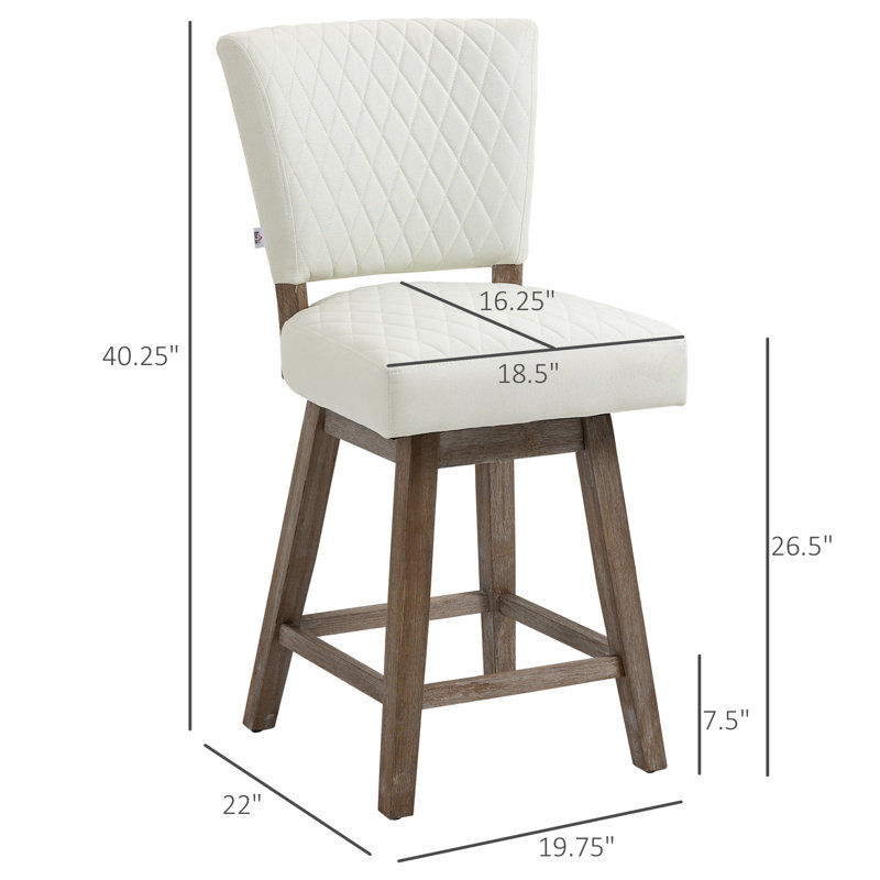 Tabouret de comptoir pivotant de 26,5 po, Blanc crème / brun clair