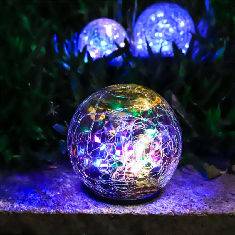 Lumières de jardin à DEL en verre craquelé solaire blanc chaud pour la cour extérieure, H 4,3 po x l 4,7 po x P 4,7 po