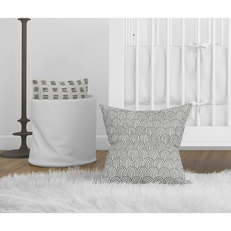 Coussin Rolling Hills, Ivoire / gris anthracite géométrique, H 20 po x l 20 po