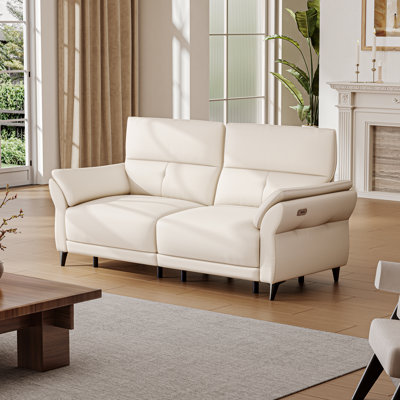 Canapé modulaire moderne inclinable en cuir pleine fleur 2 places avec moteur double, canapé inclinable électrique avec console et ports USB pour la chambre à coucher