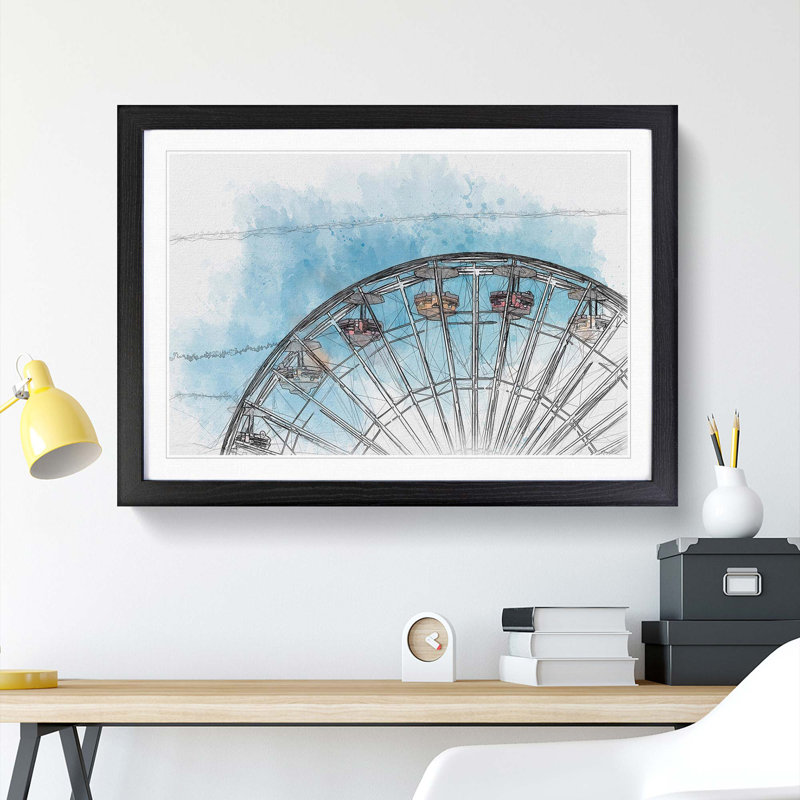 Santa Monica Pier Ferris Wheel in Abstract - Picture Frame Graphic Art Print, Black, 50cm H x 76cm W x 2cm D