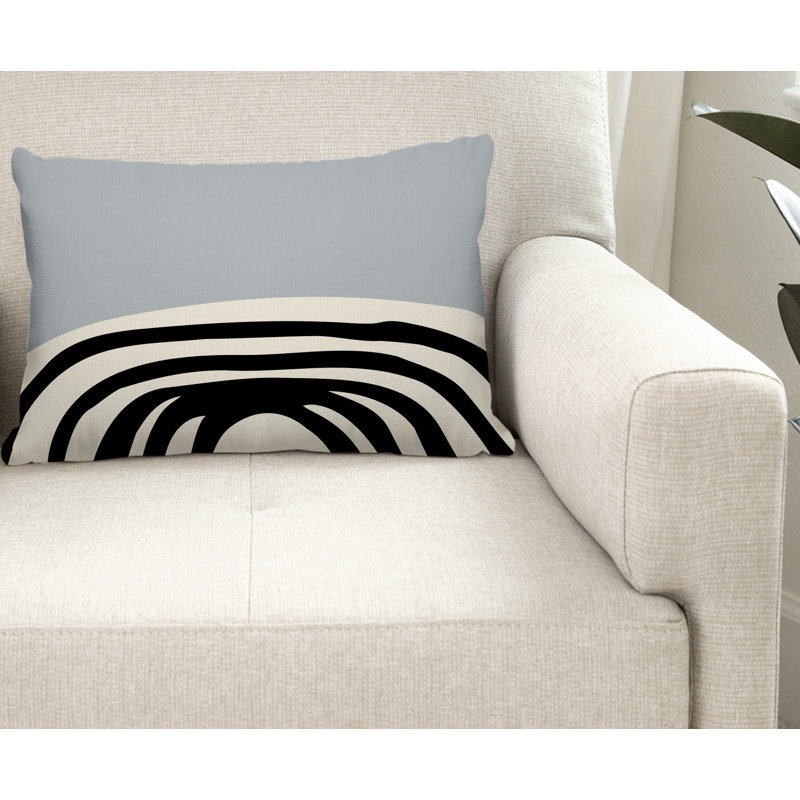Coussin décoratif intérieur / extérieur en polyester filé Willow, Gris / blanc cassé / noir