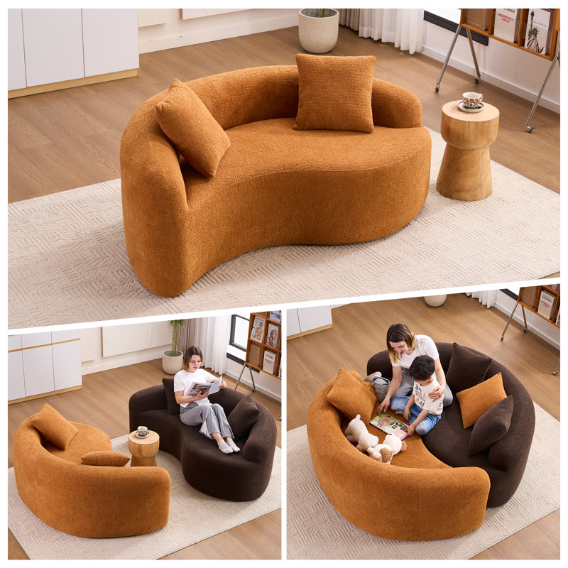 Canapé modulaire en chenille courbé S LY-042: double profondeur (21,3 po et 26,8 po), rose corail, sans assemblage, compact pour les petits espaces, 300 lb, L 66,9 po