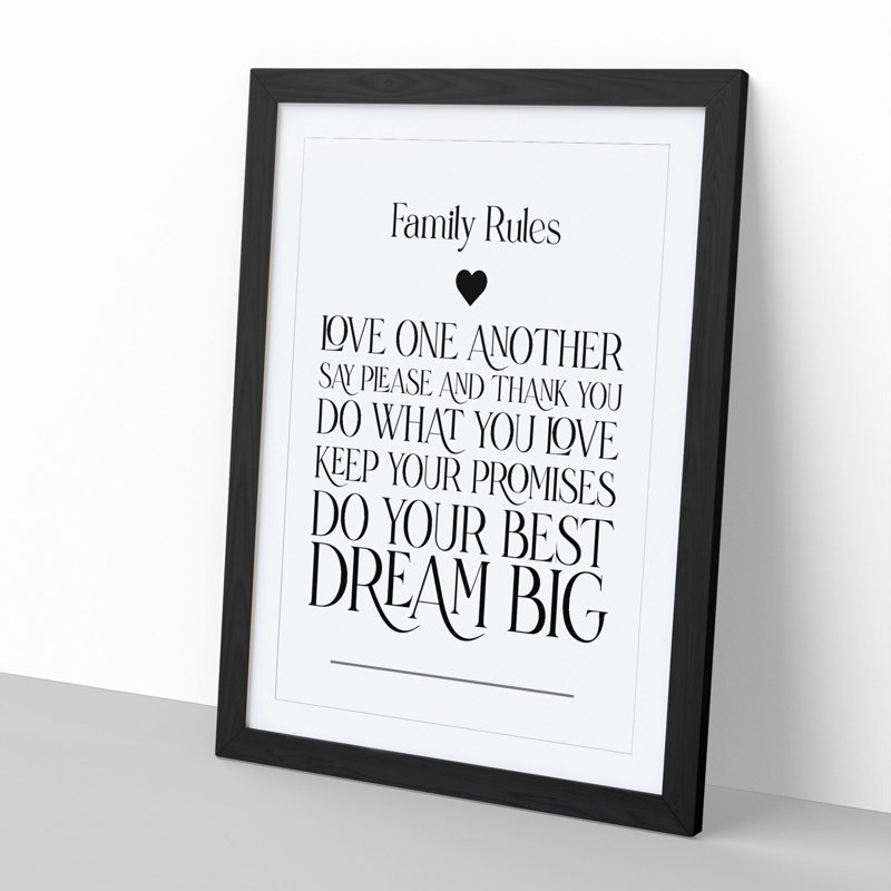 Family Rules V2 - Picture Frame Typography, 36cm H x 27cm W x 2cm D, Black