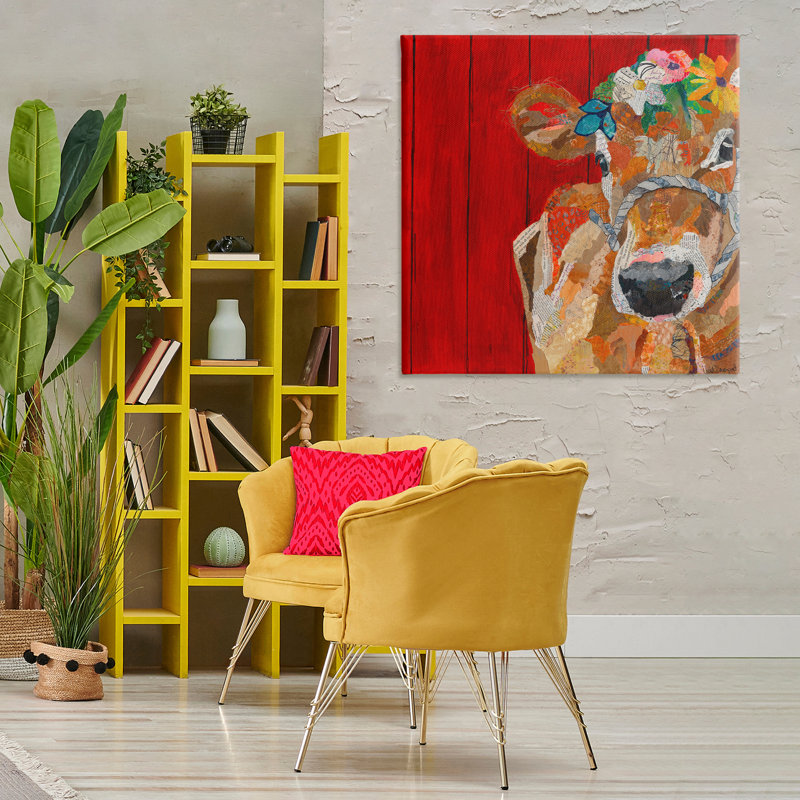 «Red Barn Cow Collage» par Violet Davenport, H 36 po x l 36 po