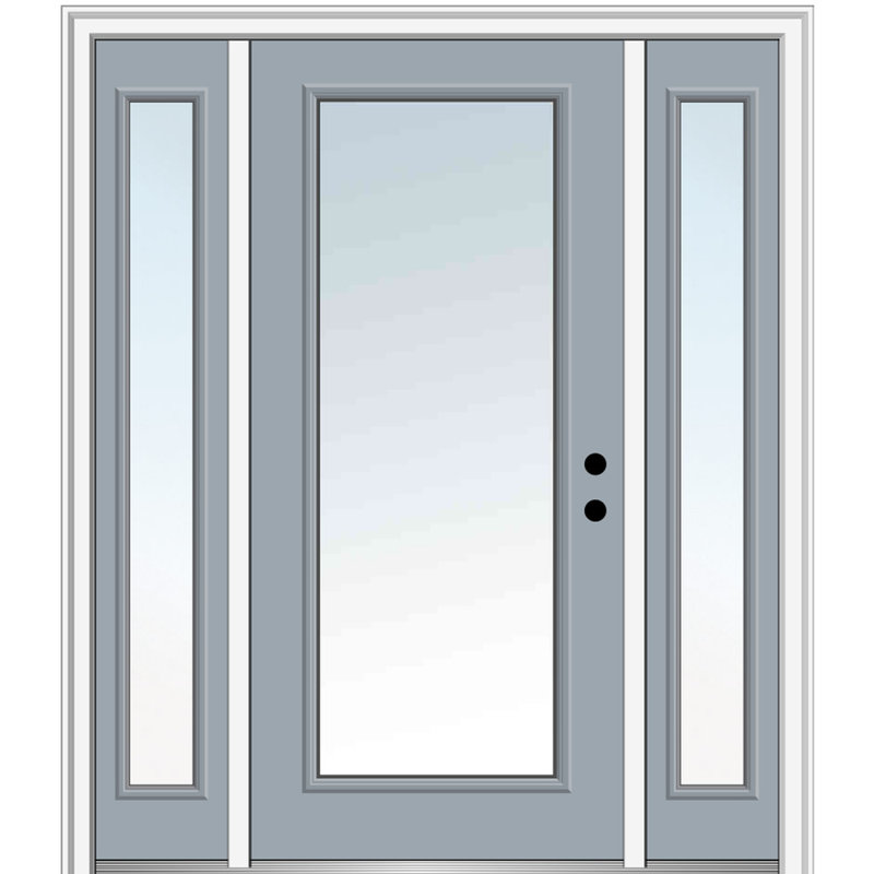 Porte d'entrée pré-suspendue en fibre de verre préfinie lisse, H 80 po x l 64 po x P 1,75 po, Blanc brillant
