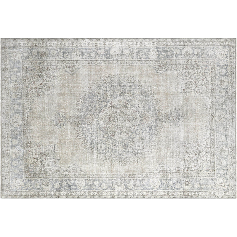 Tapis gris / beige en laine noué à la main de conception unique des années 1960 de taille 8 pi x 10 pi 7 pi 7 po x 11 pi