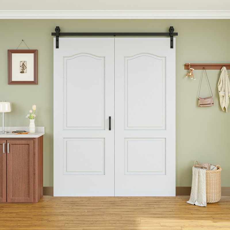 Porte de grange pliante en bois massif massif non fini avec trousse de quincaillerie d'installation, 56 po x 84 po