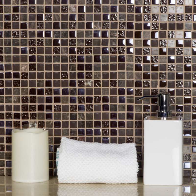 Quartz 0.63" x 0.63" Natural Stone/Glass Grid Mosaic Wall & Floor Tile