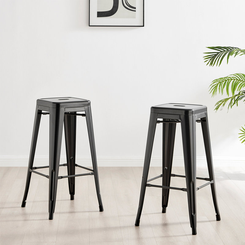 Tillar Counter Stool with Metal Frame, Black, 4