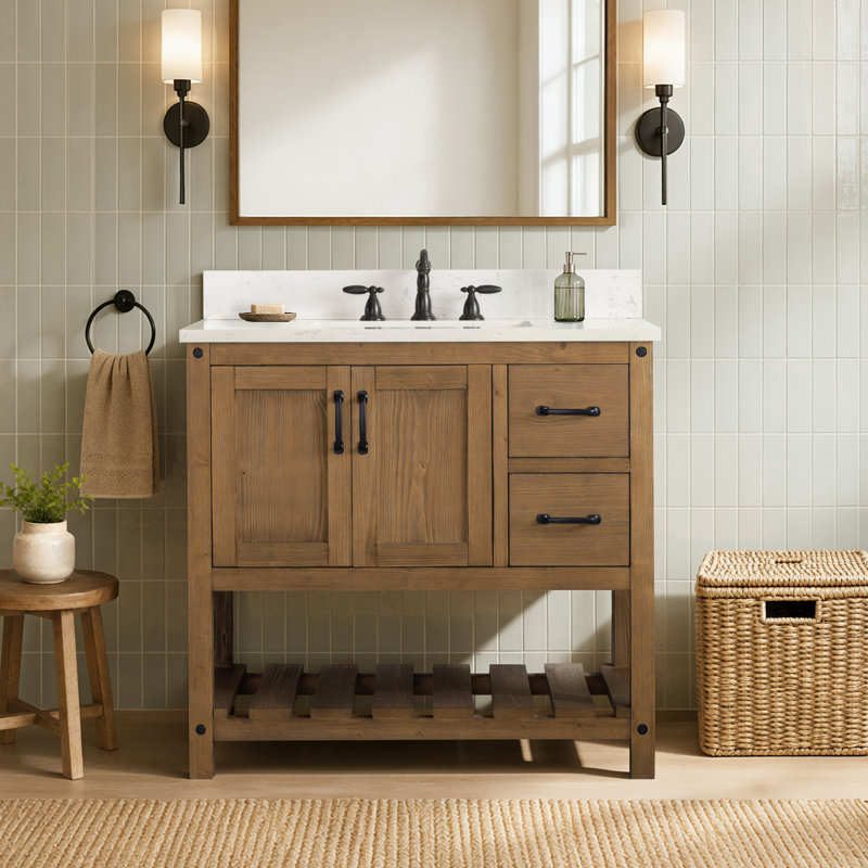 Radstock 36'' Single Bathroom Vanity with Top, Carrara White, Antique Natural