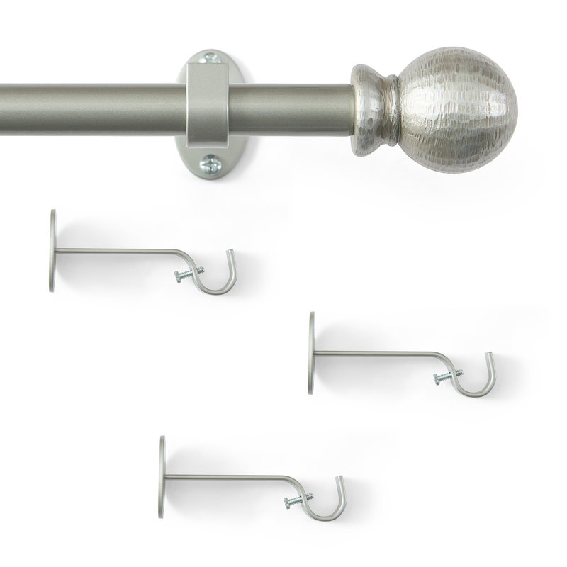 Tringle à rideaux réglable en fer forgé à la main de style rustique avec embouts martelés Gwyn, L 86 po x L 120 po, Étain
