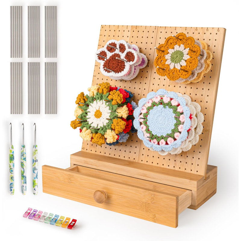 Foldable Crochet Blocking Board With 30 Pegs, Bamboo Blocking Boards For Crochet Projects, Granny Square Blocking Board, Blocking Pins, Granny Square Yarn, Knitting Blocking Mats And Pins