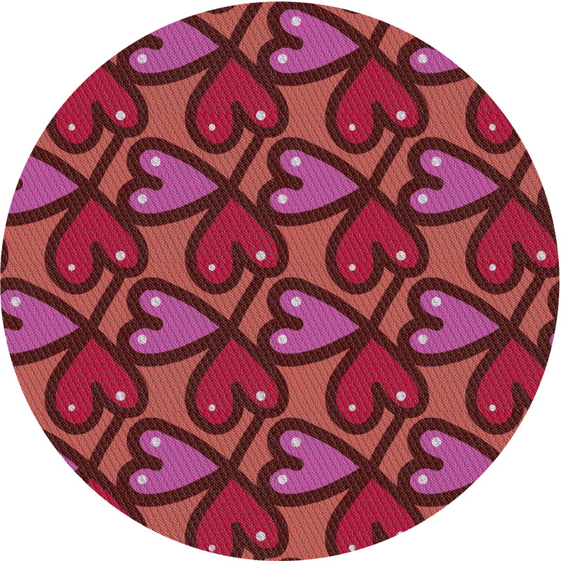 Tapis rose/rouge à motifs, Rond 5 pi