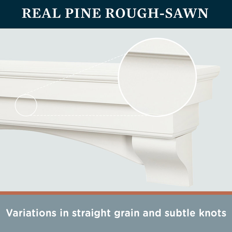 Salem 60" Floating Pine Wood Fireplace Mantel Shelf with Arched Corbels - White Finish, White, 60" Length