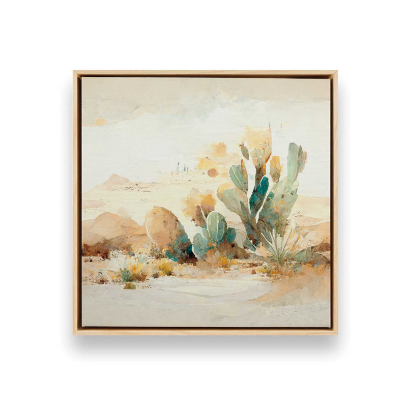 Motif de cactus, H 32,75 po x l 32,75 po x P 1,75 po, Cadre américain en érable flottant