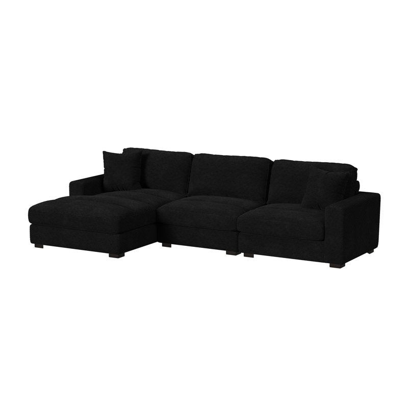 Ellerman 3PC Sectional Set With LHF Chaise In Steno Black, Left Hand Facing, 36" H x 129" W x 66" D
