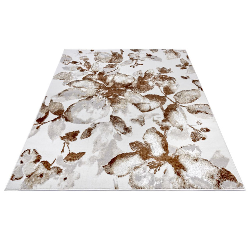 Shine White/Brown Rug, Rectangle 57 x 90cm