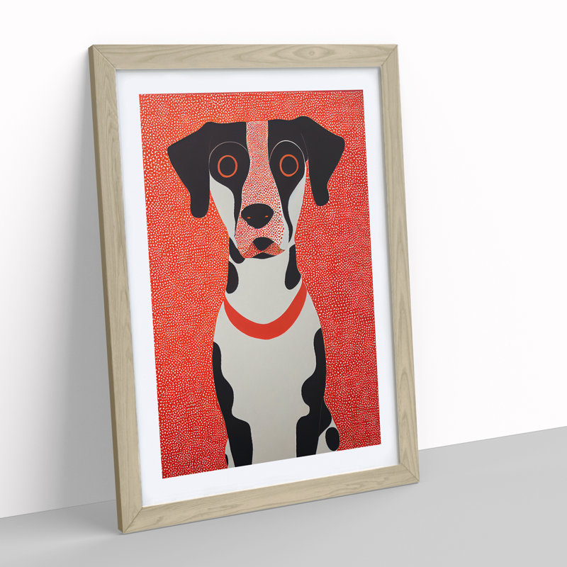 Cute Dog Abstract - Single Picture Frame Print, Oak, 46cm H x 34cm W x 2cm D
