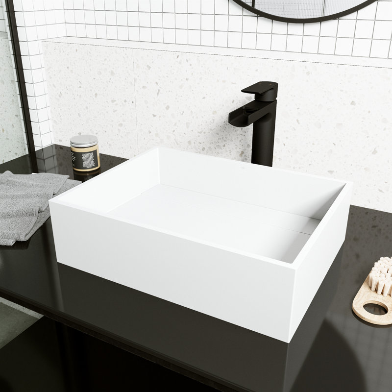 Lavabo de salle de bain rectangulaire fait à la main blanc mat L 17 po x l 13 po x H 5 po Montauk