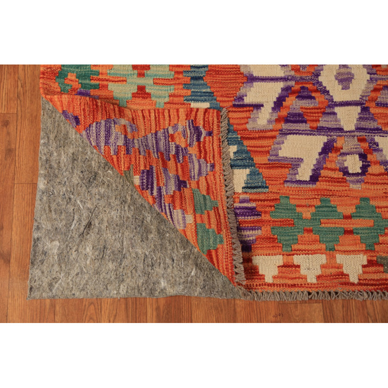 Tapis oriental en laine orange Kilim 9 x 11