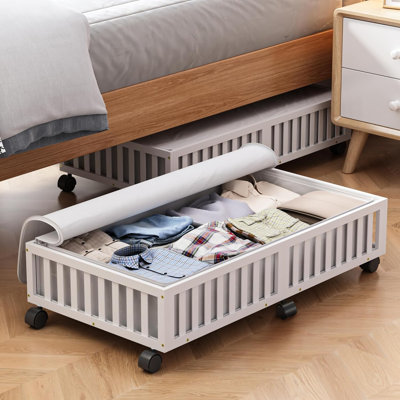 Boîte de rangement en bambou avec roulettes, deux grandes boîtes de rangement pour chaussures sous le lit, tiroirs en bois sous le lit