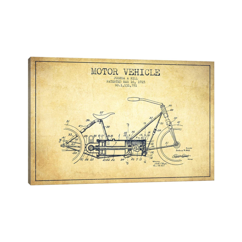 Joshua A. Hill Motor Vehicle Patent Sketch by Aged Pixel - Wrapped Canvas Print, 30.48 cm H x 45.72 cm W