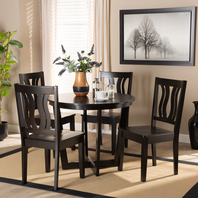 5-Pc Dining Set in Modern Style With Dark Brown Finished Wood, 37.4'' H X 17.9'' W X 19.9'' D , Dark Brown, Dark Brown