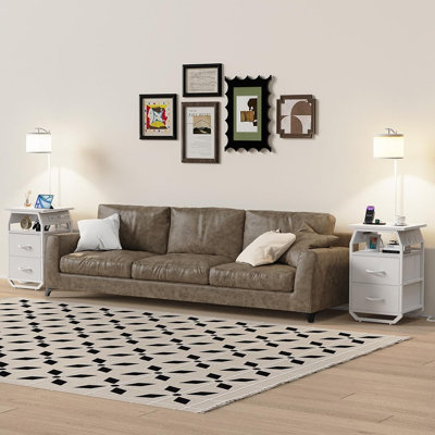 Lampe sur pied avec table, table de bout avec éclairage intégré et station de charge, blanc