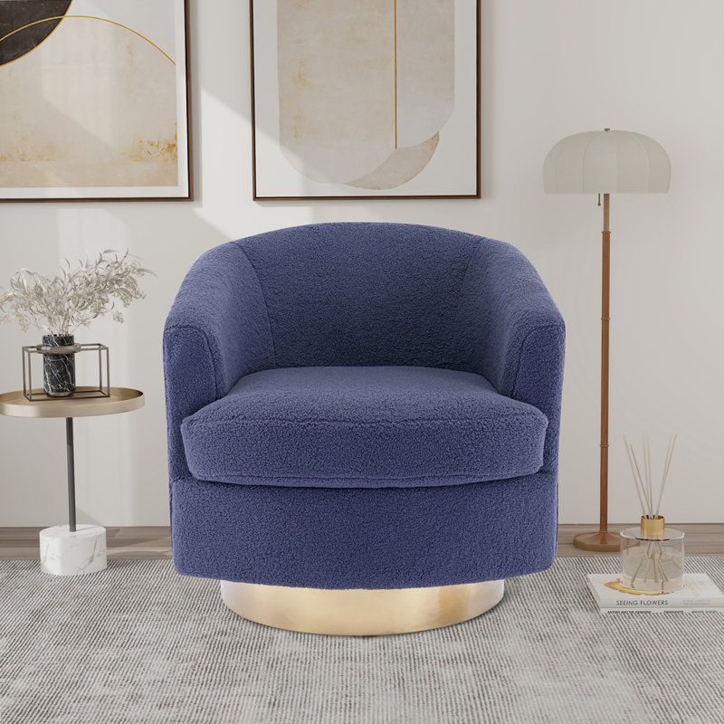 Fauteuil demi-tonneau pivotant Mohun, Bouclé bleu marine