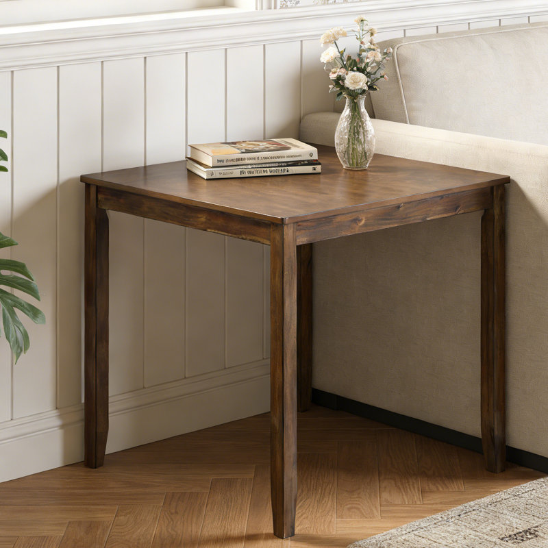 Petite table de salle à manger pour 4, table de cuisine carrée en noyer de 34,5 pouces pour les petits espaces, pieds fuselés modernes, plateau en panneau de fibres à densité moyenne facile à nettoyer et structure en bois massif
