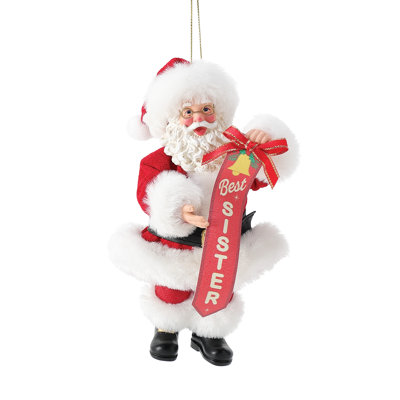 Possible Dreams Santa Holding Best Sister Banner Ornament 6 Inch