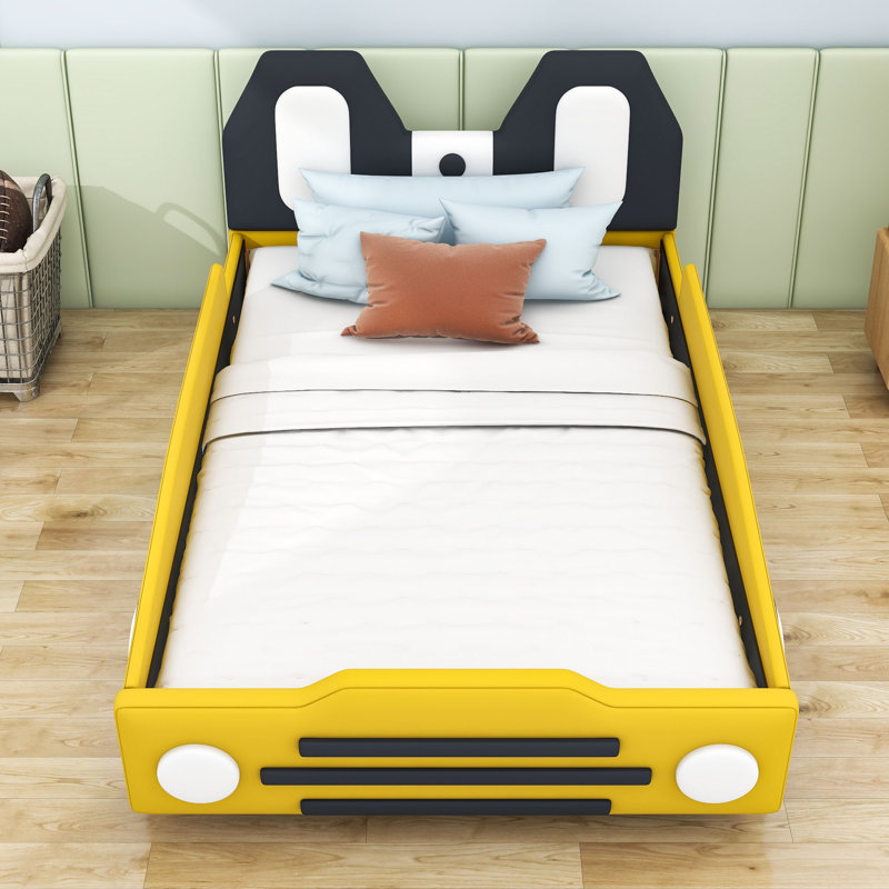 Lit simple en forme de voiture avec roulettes himke, Jaune