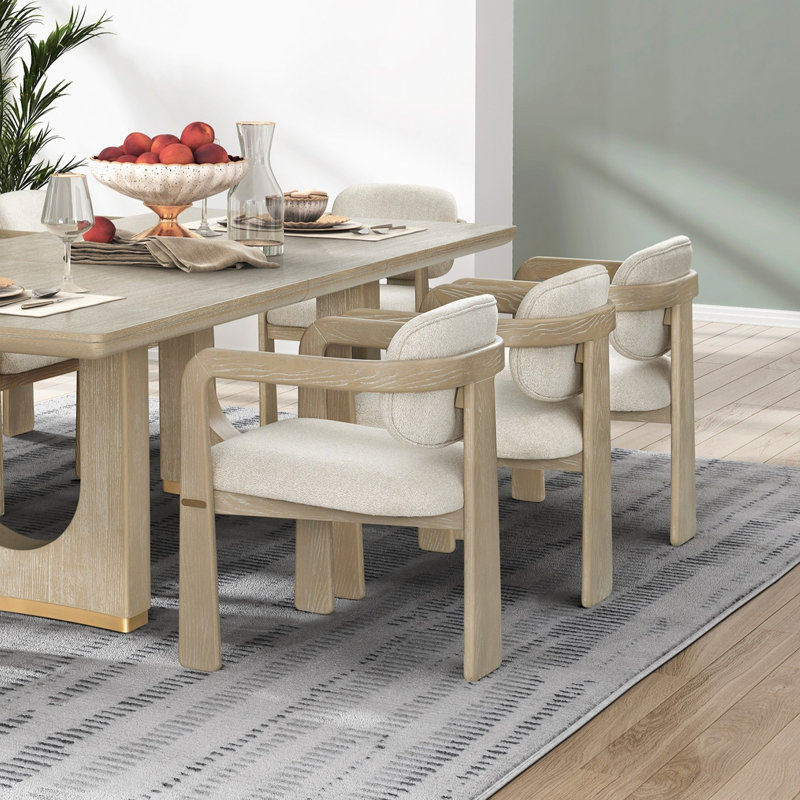 Table de salle à manger moderne avec finition chêne 9 pièces et chaises à rallonge beige, 9